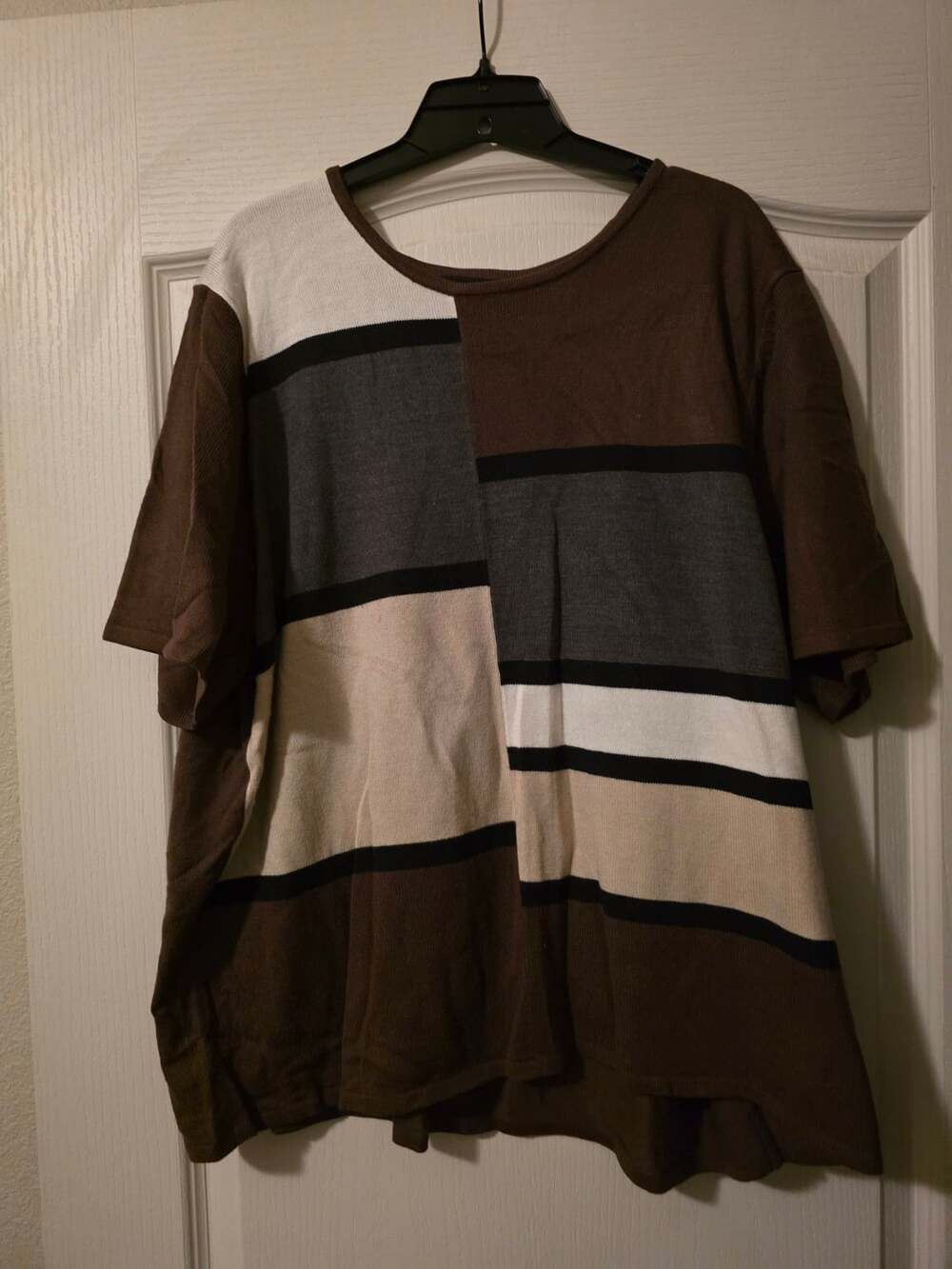 Sag Harbor Woman Colorblock Striped Short Sleeve Knit Top Plus Size 2X
